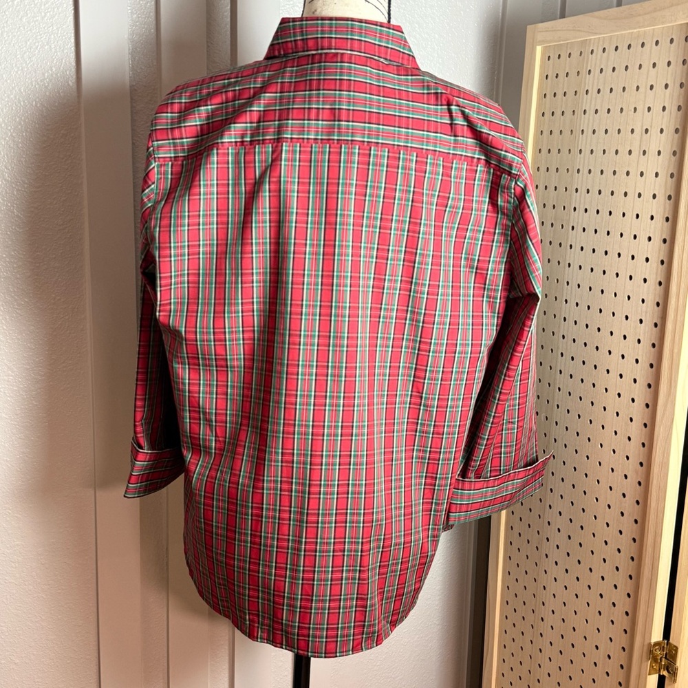 Foxcroft NYC Red Green Tartan Plaid Shirt 14 Wrinkle Free Holiday‎ - Picture 4 of 11